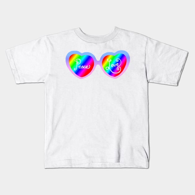 Peace and Love Heart Sunglasses Kids T-Shirt by Art by Deborah Camp